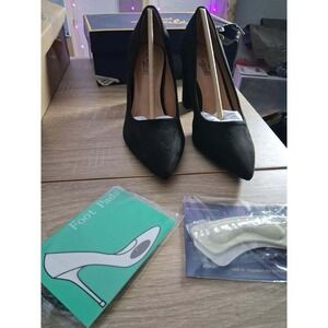 Heel The World Womens Black Faux Suede Pointed Toe Block Heel Pumps Size 7.5 NEW